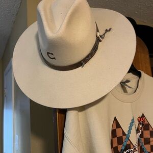 Charlie 1 Horse Cream Cowboy Western Hat with Leather Hatband